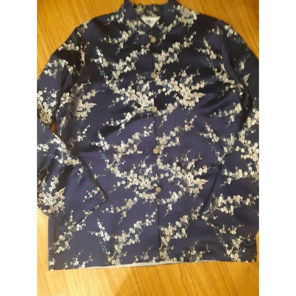 The Planet Qipao Shirt Blouse Blue Silver Large